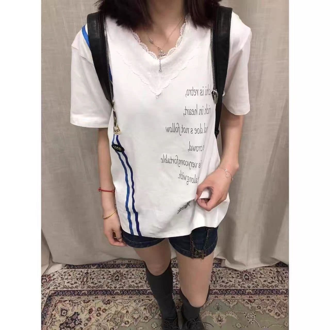 순면 220 그램 한 부서 패션 디자인 새로운 여름 다용도 캐주얼 반팔 티셔츠 여성 상세 이미지 5