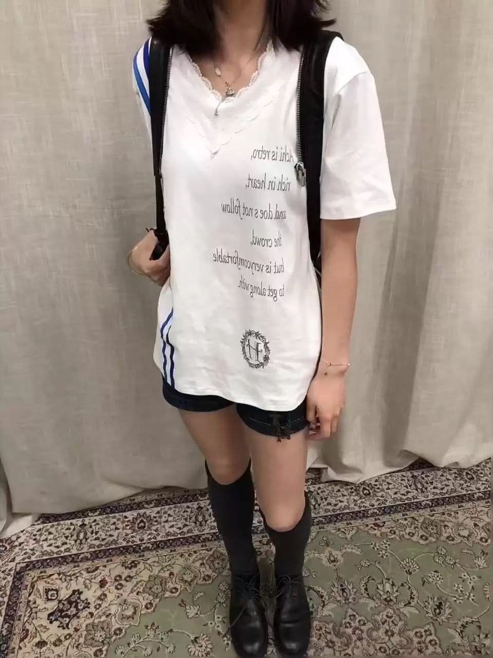 순면 220 그램 한 부서 패션 디자인 새로운 여름 다용도 캐주얼 반팔 티셔츠 여성 상세 이미지 10
