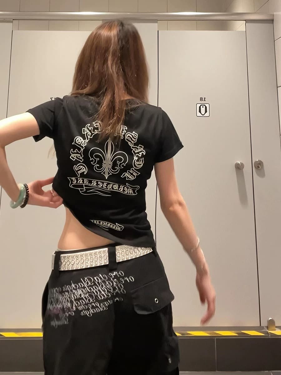 아메리칸 레트로 프린트 반팔 티셔츠 여성 여름 몸매 가꾸기 캐주얼 맨위