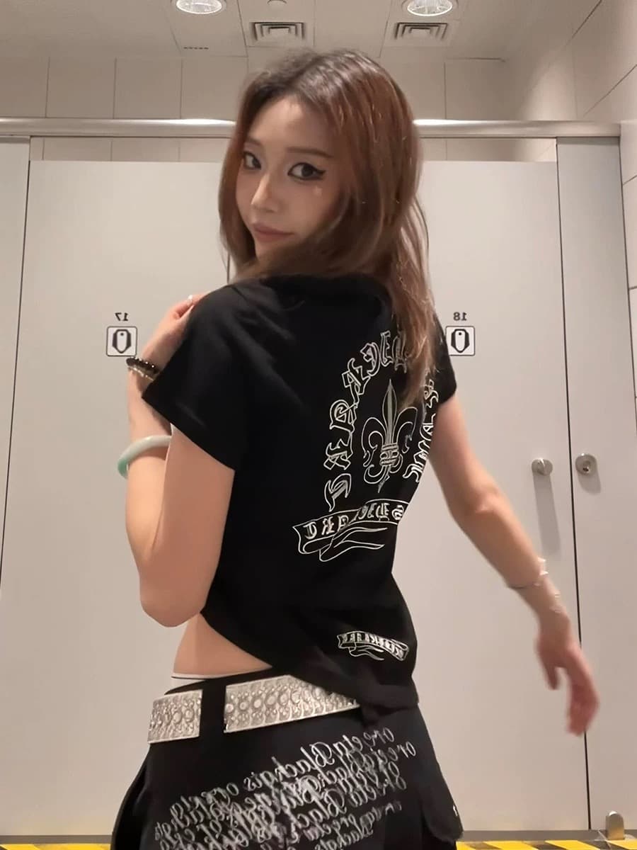 아메리칸 레트로 프린트 반팔 티셔츠 여성 여름 몸매 가꾸기 캐주얼 맨위 상세 이미지 4