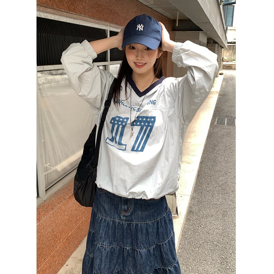 나일론 원단 얇은 스타일 자외선 차단 의류 후드티 아메리칸 V넥 후드티 알파벳 프린트 레트로 루즈핏 맨위 여성 새로운 상세 이미지 3