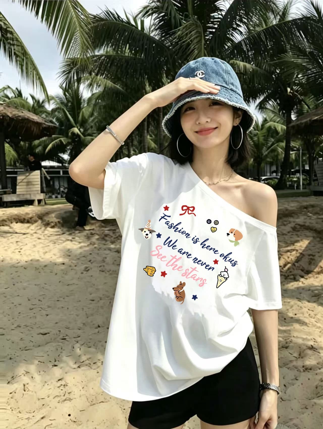 92 면 8 암모니아 Lun 순수한 욕망 오프숄더 반팔 티셔츠 슬림해 보이는 핫걸 디자인 센스 맨위 상세 이미지 3