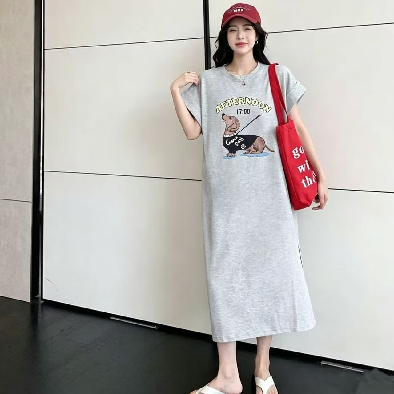 한 부서 느긋한 바람 여름 프린트 스트레이트 치마 다용도 반팔 드레스 Feifei 소매 이미지 3