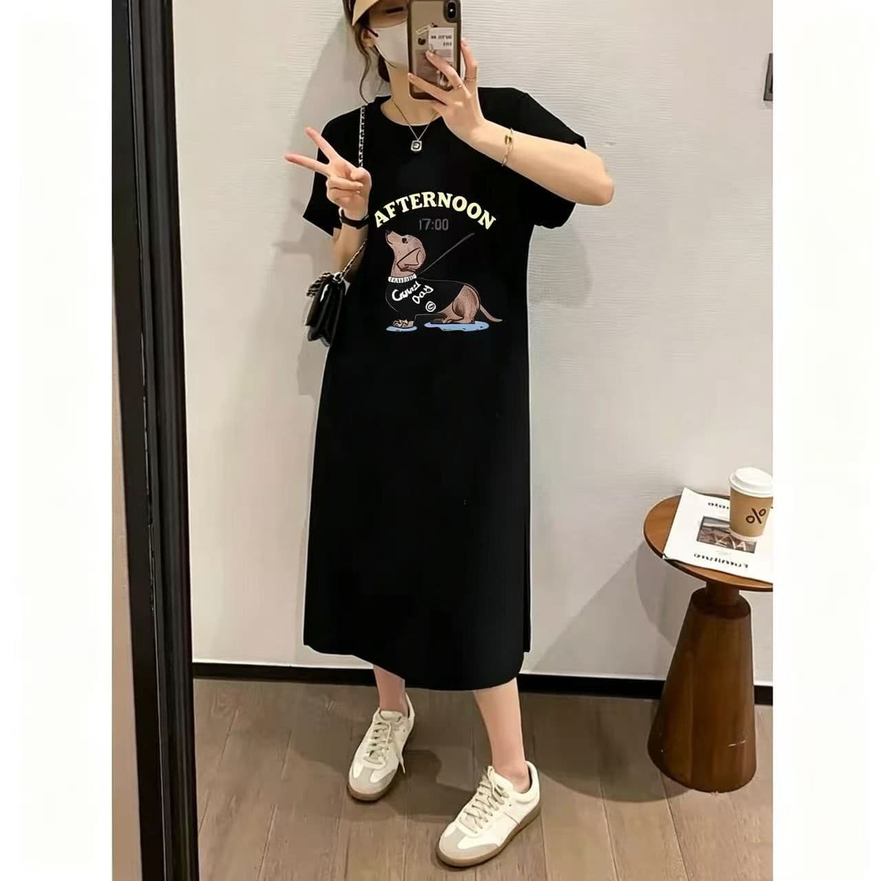 한 부서 느긋한 바람 여름 프린트 스트레이트 치마 다용도 반팔 드레스 Feifei 소매
