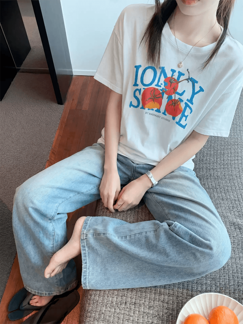 21 순면 210 그램 여름 드레스 반팔 티셔츠 여성 한국 스타일 빅 사이즈 루즈핏 이미지 3