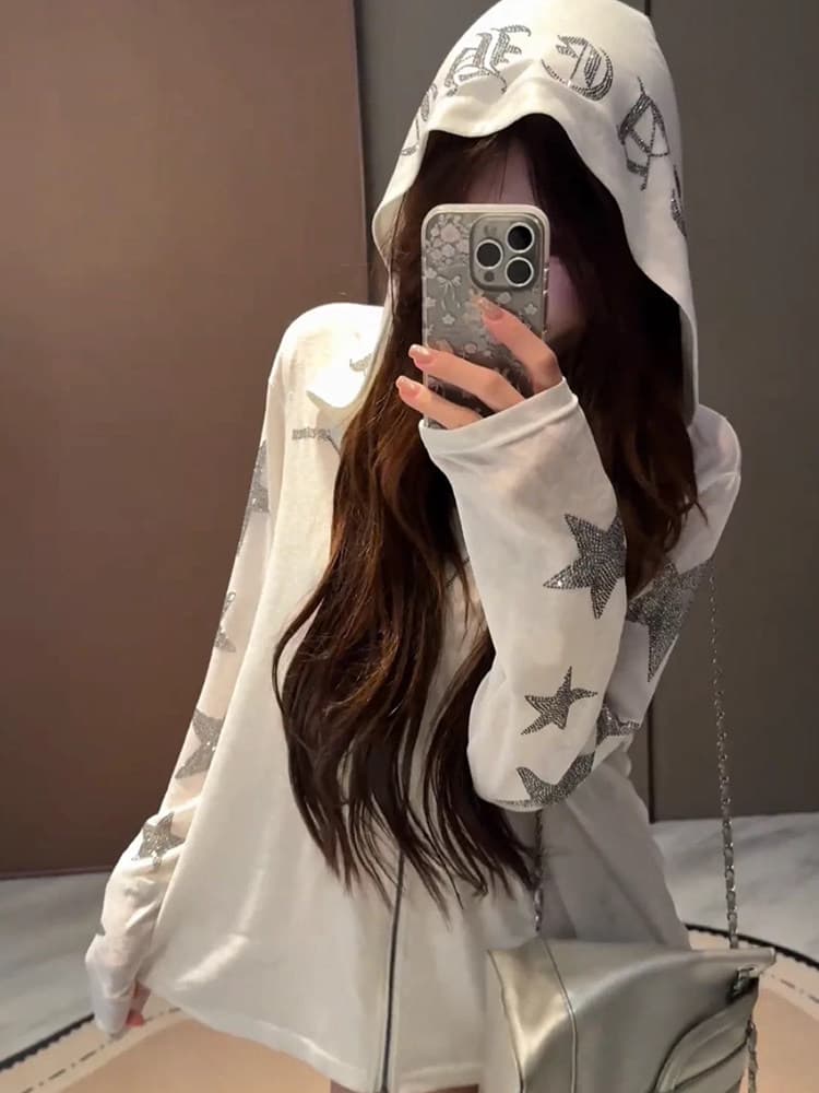핫픽스 검 지퍼 헤드 모방 눈꽃 면 아메리칸 새로운 오픈 가디건 맨위 캐주얼 바람 다용도 화이트 자외선 차단 의류 여성 이미지 4