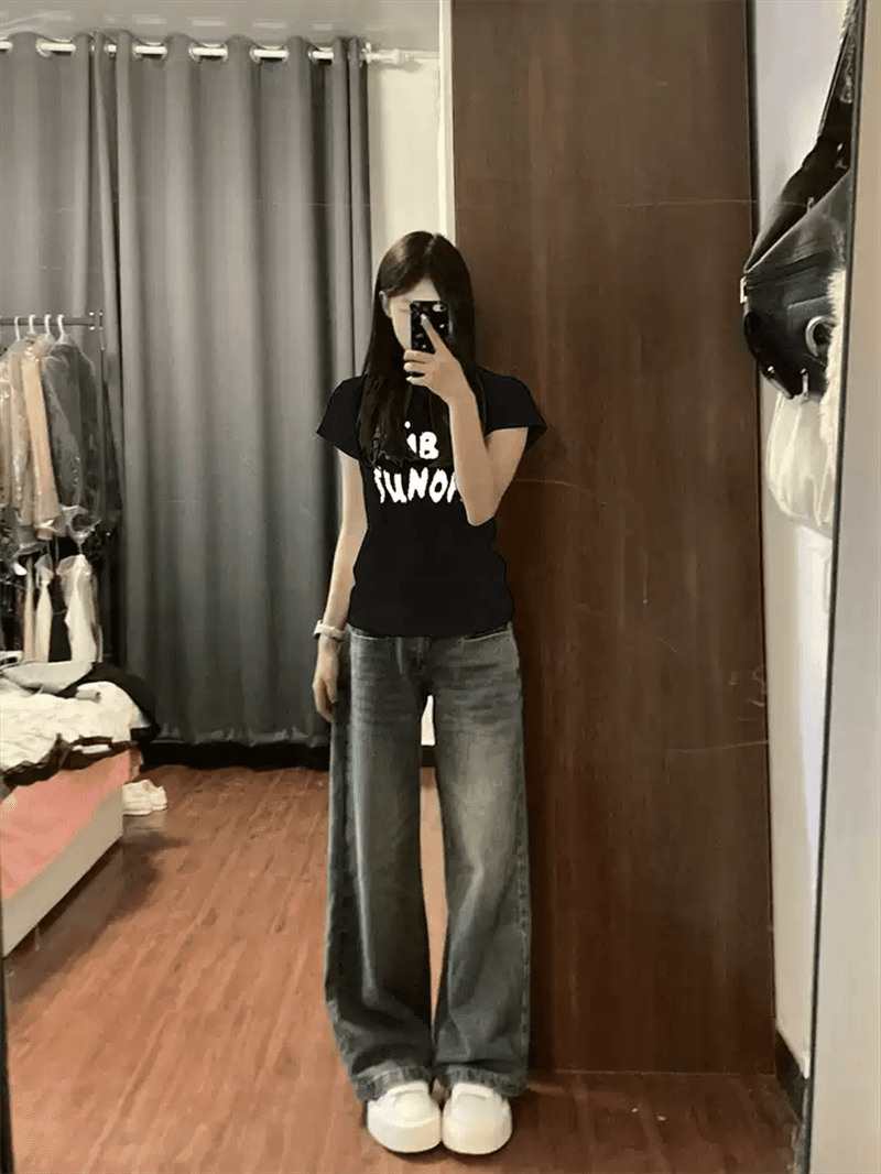 한국 스타일 순면 40 92 면 8 암모니아 Lun 긍정적 인 어깨 반팔 티셔츠 여성 프린트 이미지 2