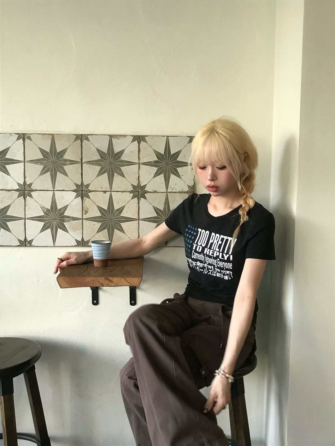 아메리칸 레트로 순면 프린트 몸매 가꾸기 반팔 티셔츠 여성 이미지 3