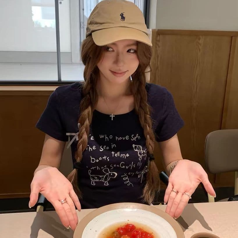 아메리칸 레트로 순면 프린트 몸매 가꾸기 반팔 티셔츠 여성