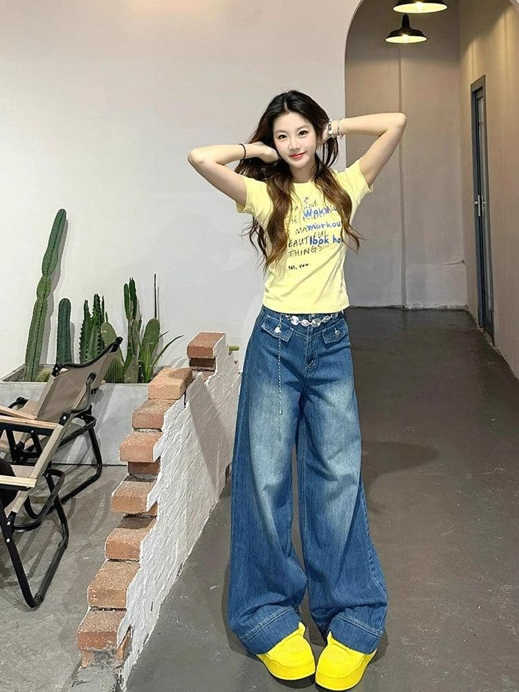 원본 원단 도파민 황색 긍정적 인 어깨 반팔 티셔츠 여성 여름 2026 몸매 가꾸기 슬림해 보이는 달콤한 매운맛 쇼트 스타일 맨위 상세 이미지 1