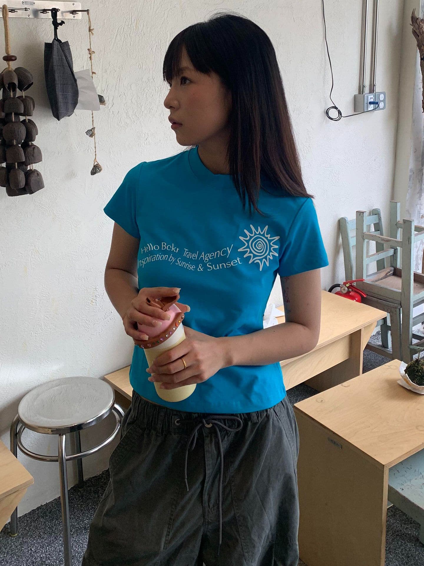 아메리칸 레트로 순면 프린트 반팔 티셔츠 여성 이미지 4