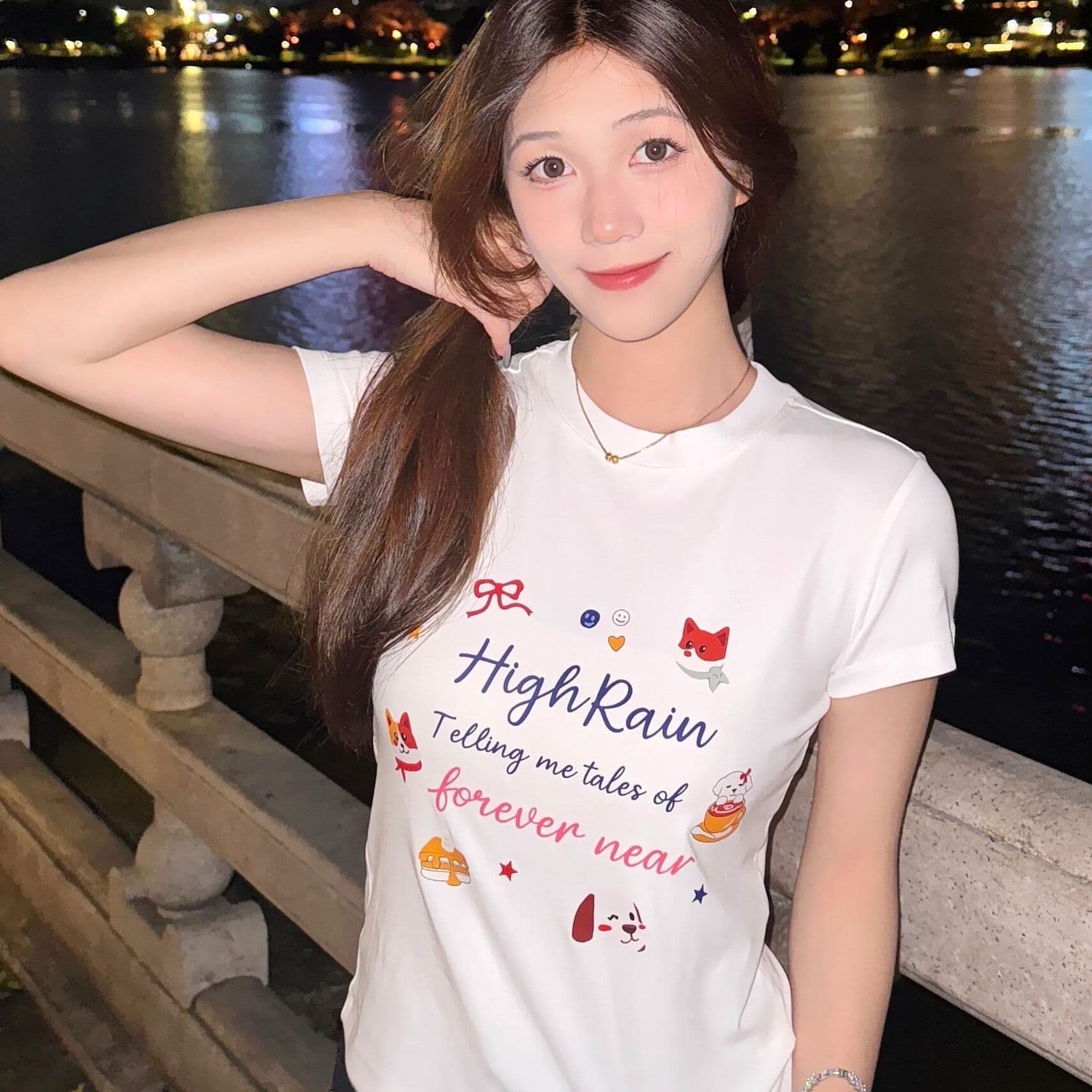 아메리칸 레트로 순면 프린트 몸매 가꾸기 반팔 티셔츠 여성