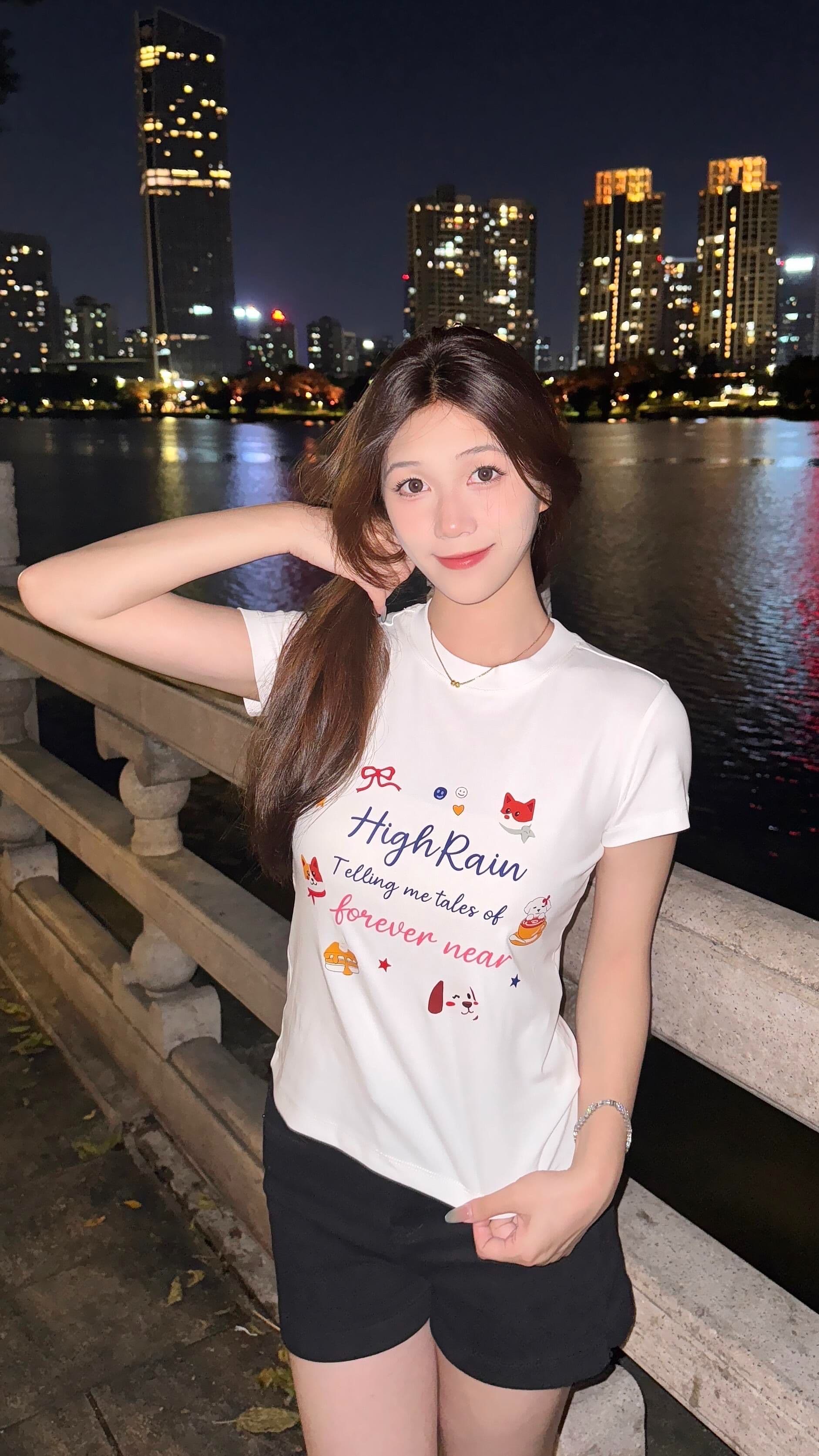 아메리칸 레트로 순면 프린트 몸매 가꾸기 반팔 티셔츠 여성 상세 이미지 1