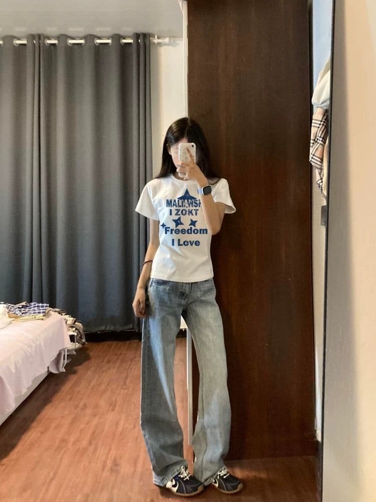 아메리칸 레트로 순면 프린트 반팔 티셔츠 여성 여름 캐주얼 맨위 이미지 2