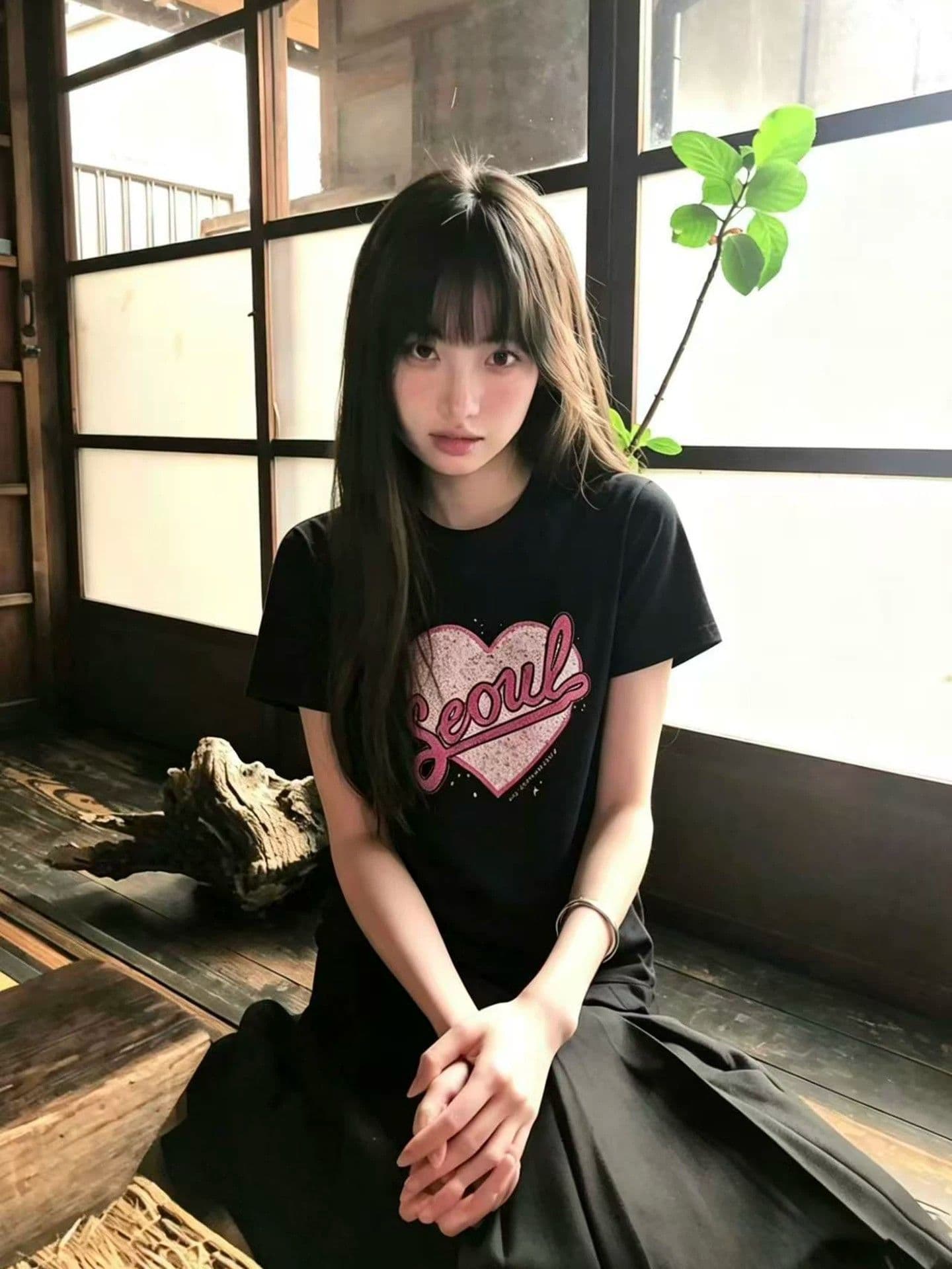 아메리칸 레트로 프린트 긍정적 인 어깨 라운드 넥 반팔 티셔츠 여성 상세 이미지 1