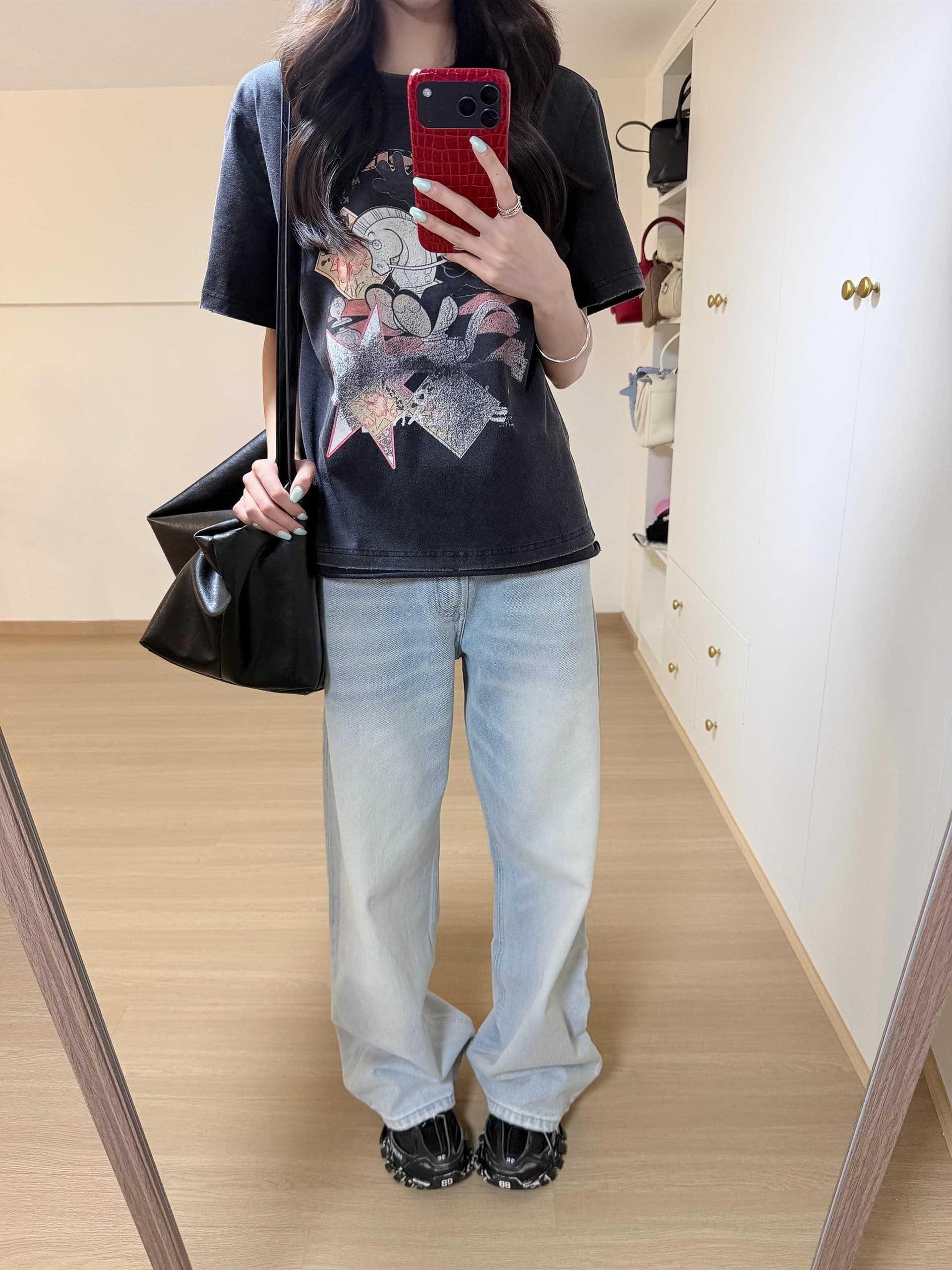 220 그램 순면 이후 패키지 칼라 워싱 마 오래된 아메리칸 레트로 oversize 반팔 티셔츠 여성 여름 ins 조수 브랜드 이미지 4