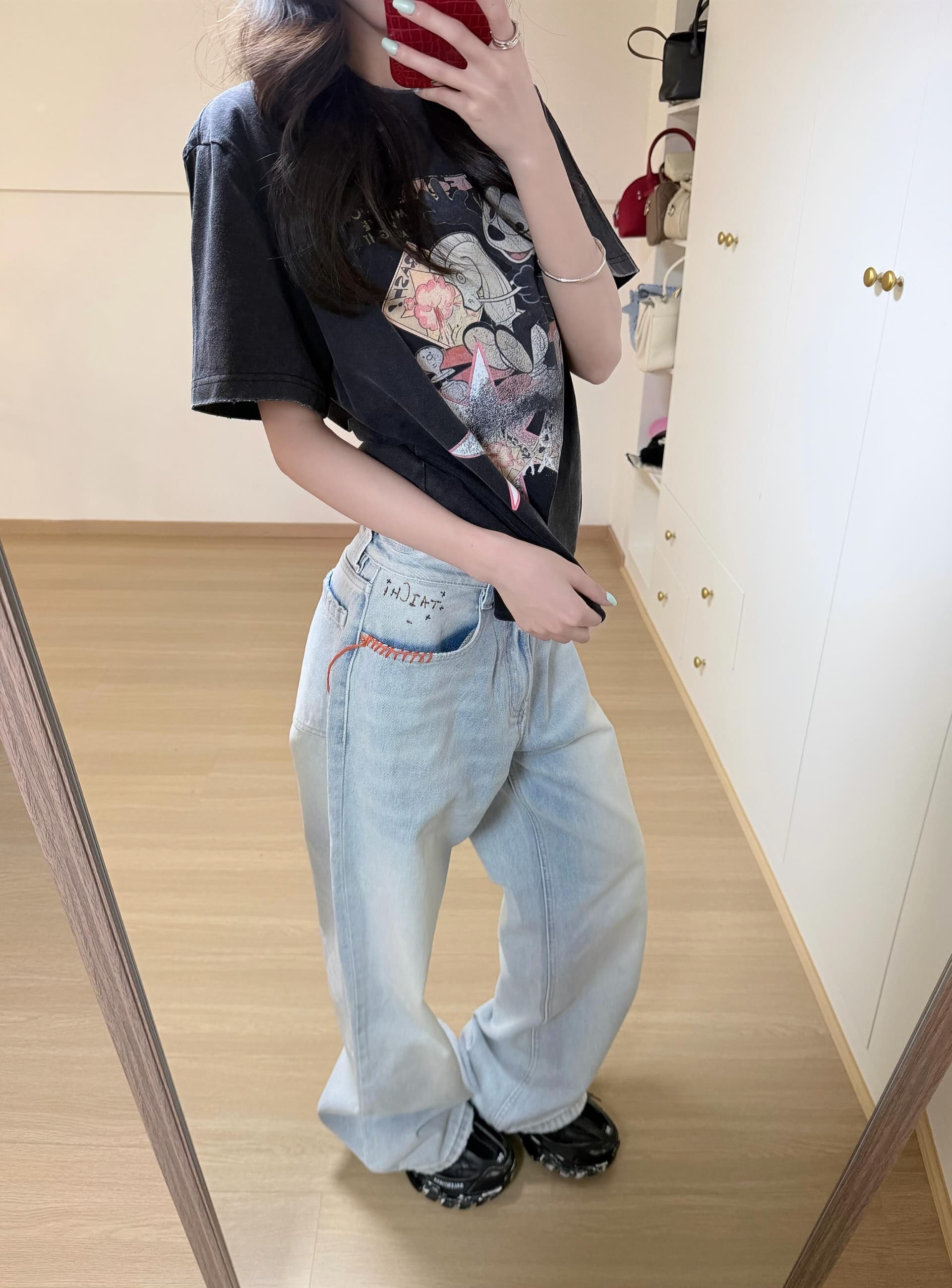 220 그램 순면 이후 패키지 칼라 워싱 마 오래된 아메리칸 레트로 oversize 반팔 티셔츠 여성 여름 ins 조수 브랜드 상세 이미지 5