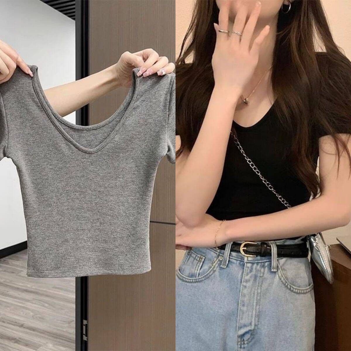 고급 빗질된 면 여름 도파민 허리 수축 몸매 가꾸기 맨위 다용도 색상 일치 달콤한 자매 반팔 신축성 티셔츠 여성 이미지 5
