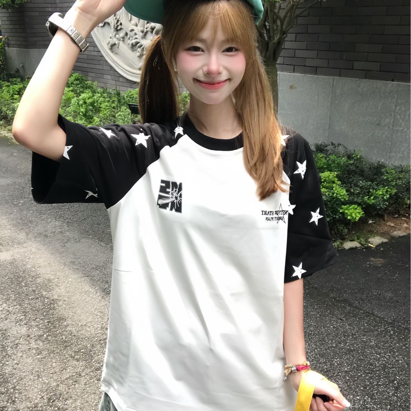 원본 삽입 어깨 소매 19 지점 220 그램 순면 프린트 반팔 티셔츠 여성 이미지 5