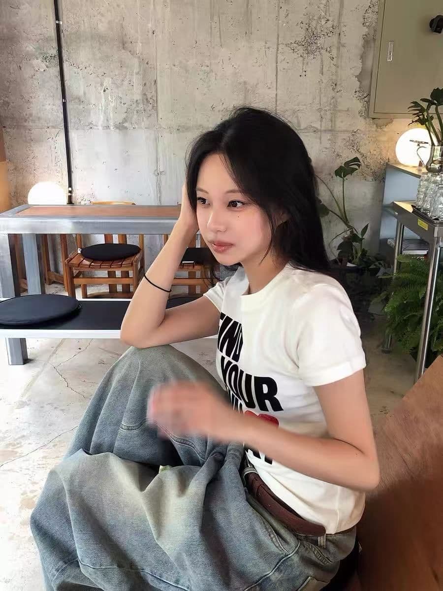한국 스타일 순면 프린트 몸매 가꾸기 반팔 티셔츠 여성 이미지 3