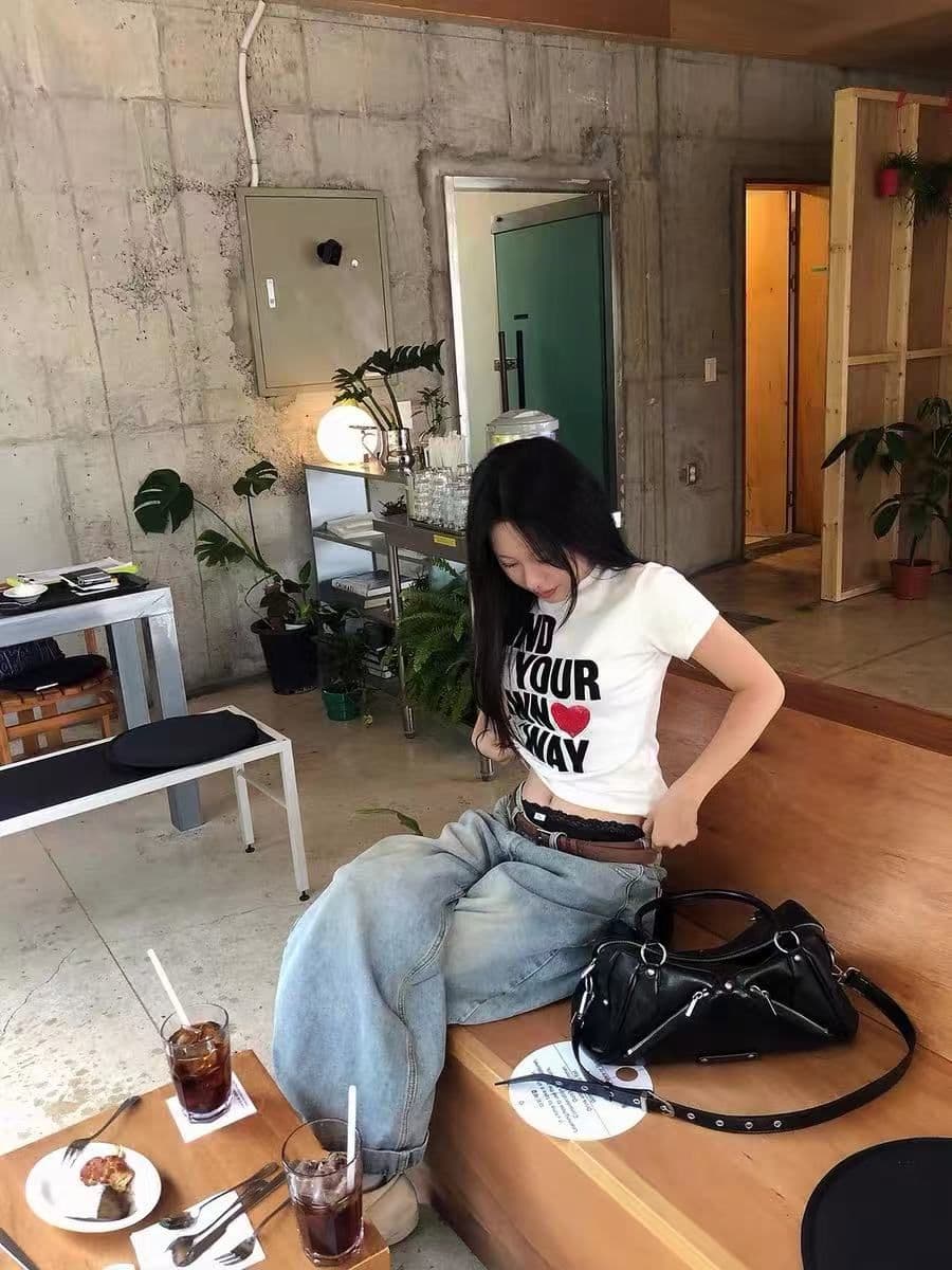 한국 스타일 순면 프린트 몸매 가꾸기 반팔 티셔츠 여성 상세 이미지 3