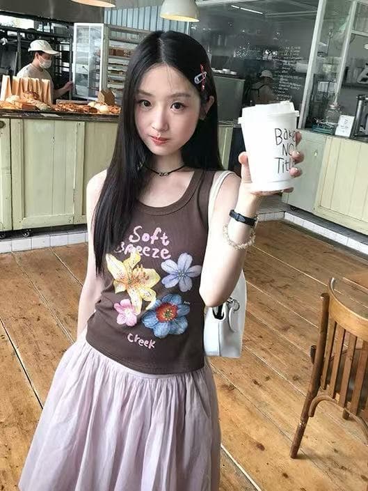 260 그램 사람들 면 모달 한국 스타일 새로운 색상 꽃 프린트 캐미솔 몸매 가꾸기 만나는 조끼 맨위 이미지 2