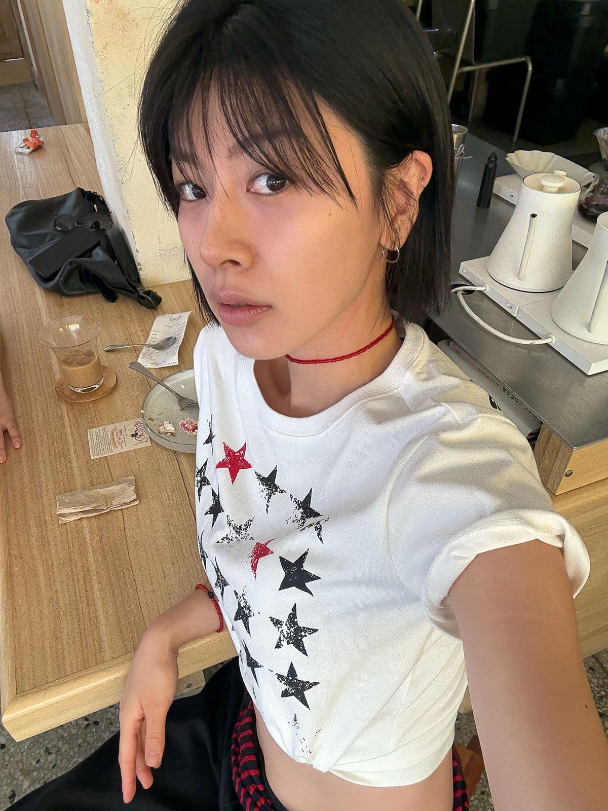 아메리칸 레트로 순면 프린트 몸매 가꾸기 반팔 티셔츠 여성 이미지 2