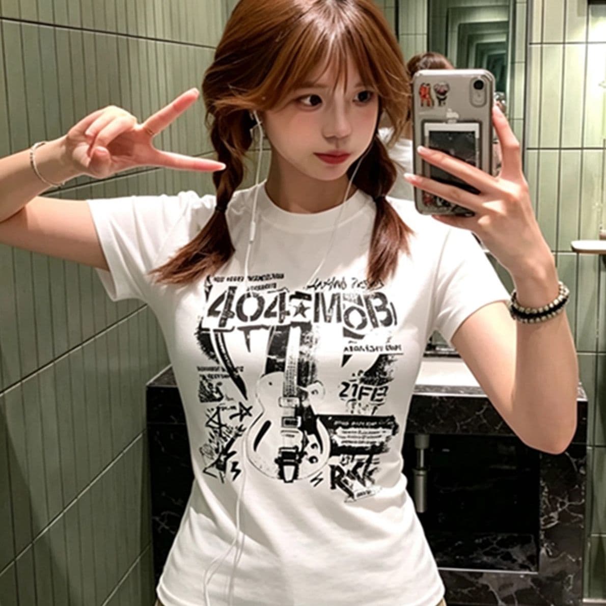 아메리칸 레트로 순면 프린트 몸매 가꾸기 반팔 티셔츠 여성