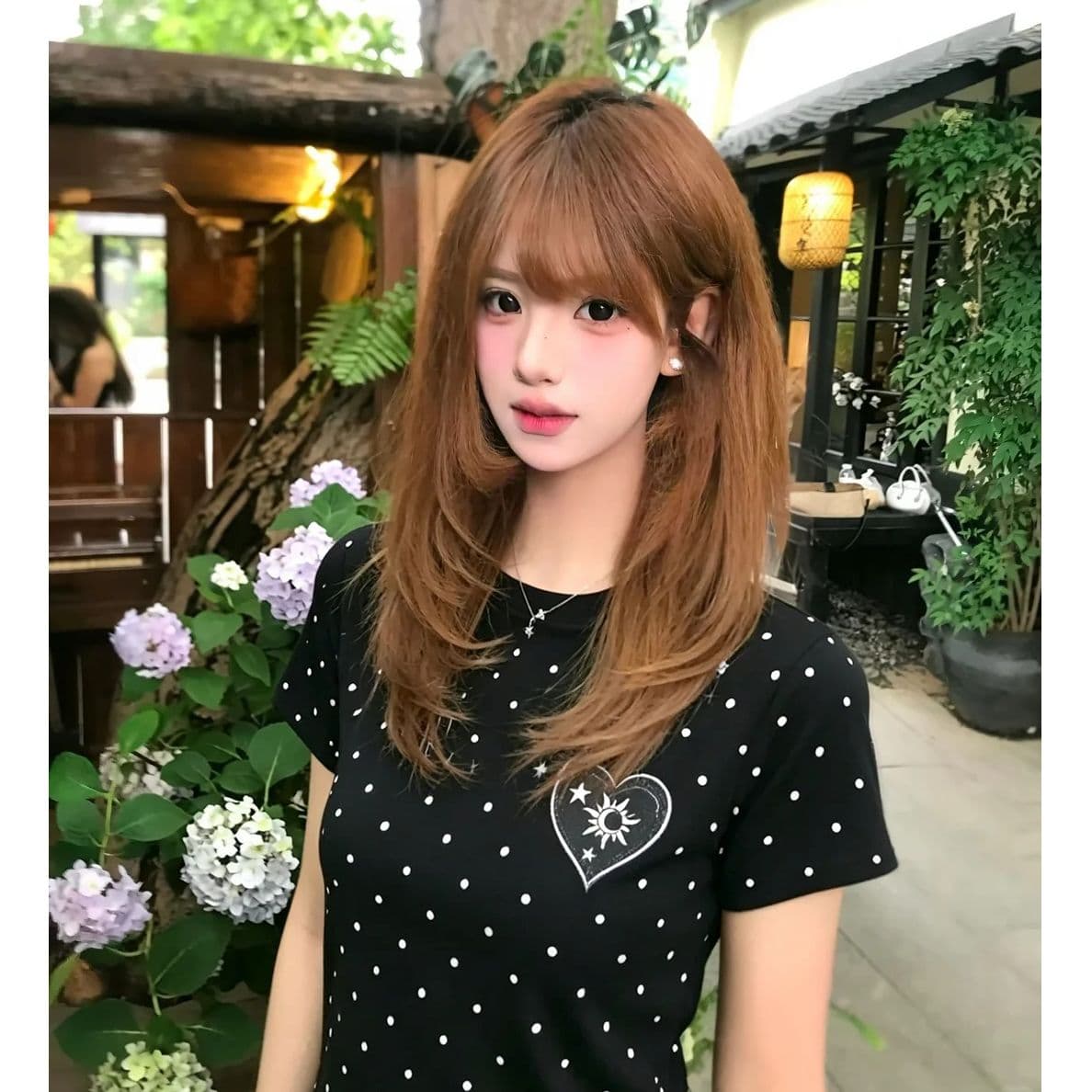 한 부서 새로운 패션 디자인 센스 라운드 넥 도트 무늬 프린트 반팔 맨위 이미지 3
