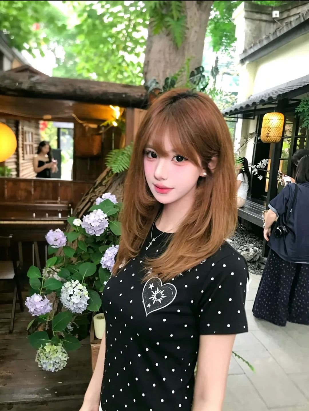 한 부서 새로운 패션 디자인 센스 라운드 넥 도트 무늬 프린트 반팔 맨위 상세 이미지 2