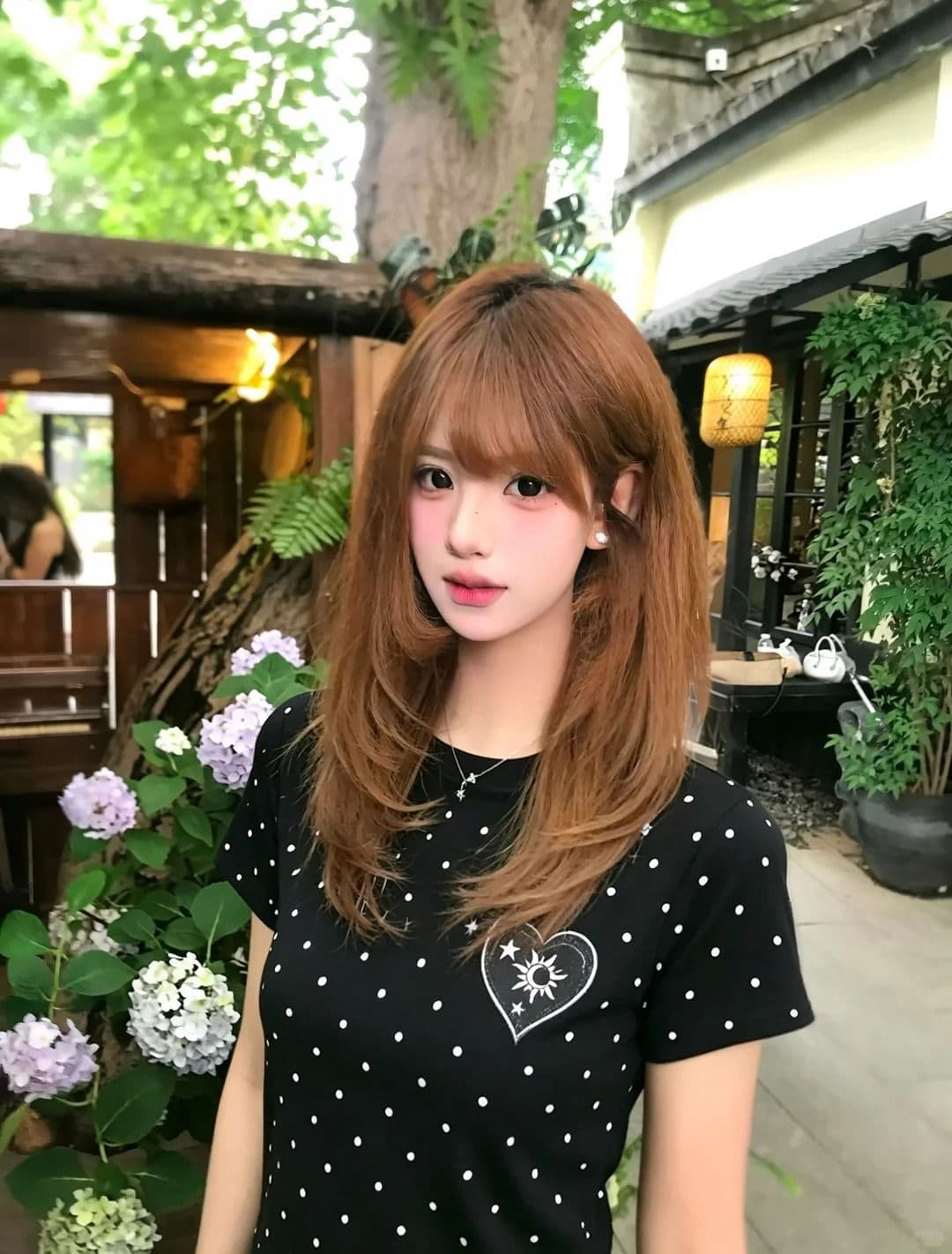 한 부서 새로운 패션 디자인 센스 라운드 넥 도트 무늬 프린트 반팔 맨위 상세 이미지 4