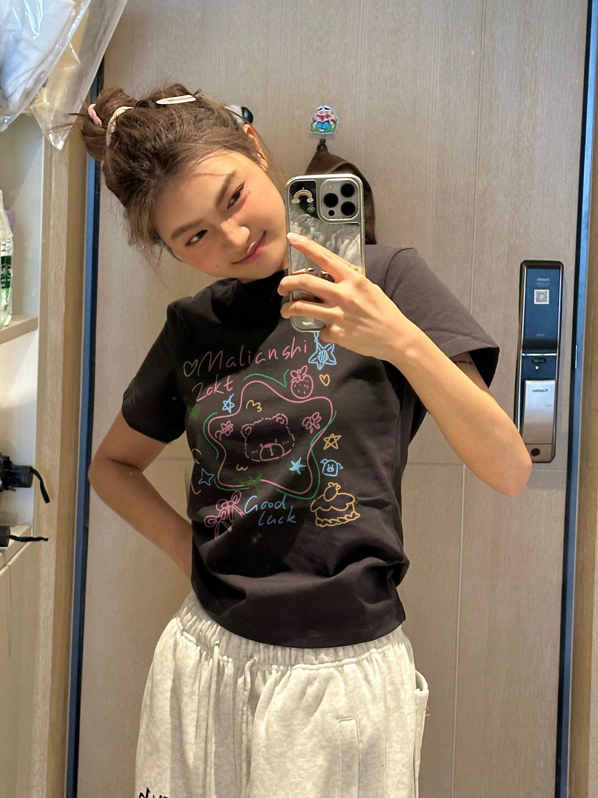 아메리칸 레트로 몸매 가꾸기 프린트 반팔 티셔츠 여성 이미지 2