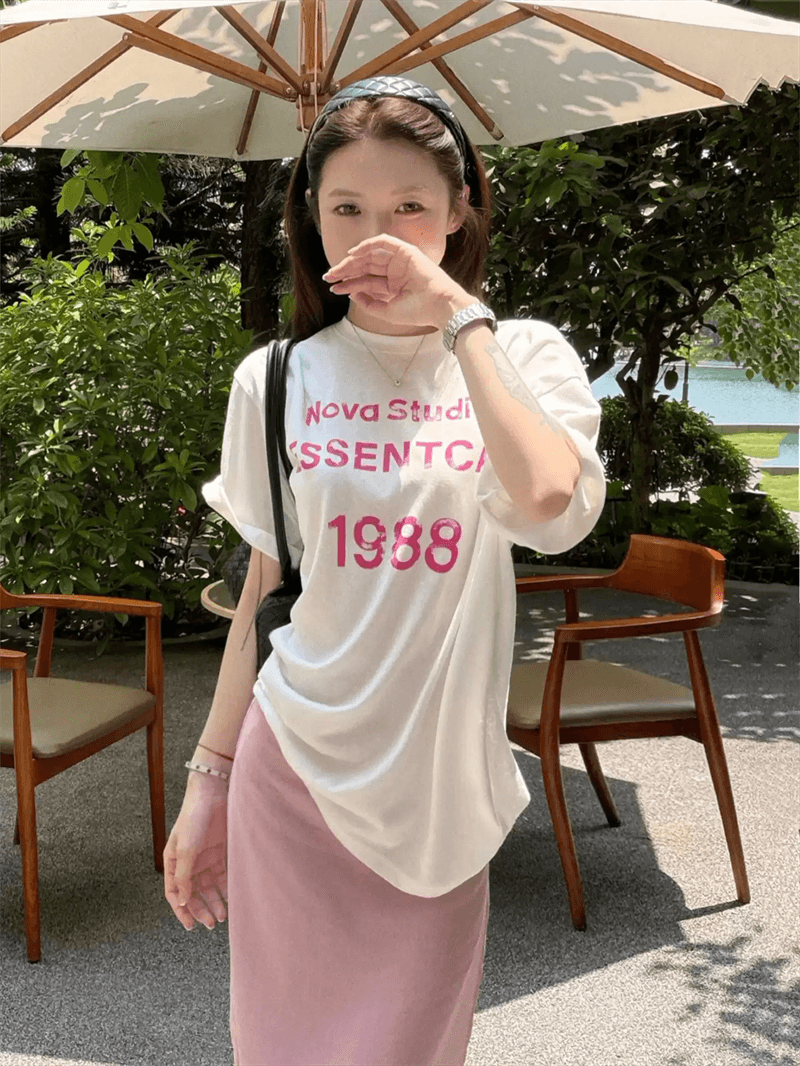 21 순면 210 그램 여름 드레스 반팔 티셔츠 여성 한국 스타일 빅 사이즈 루즈핏 상세 이미지 3