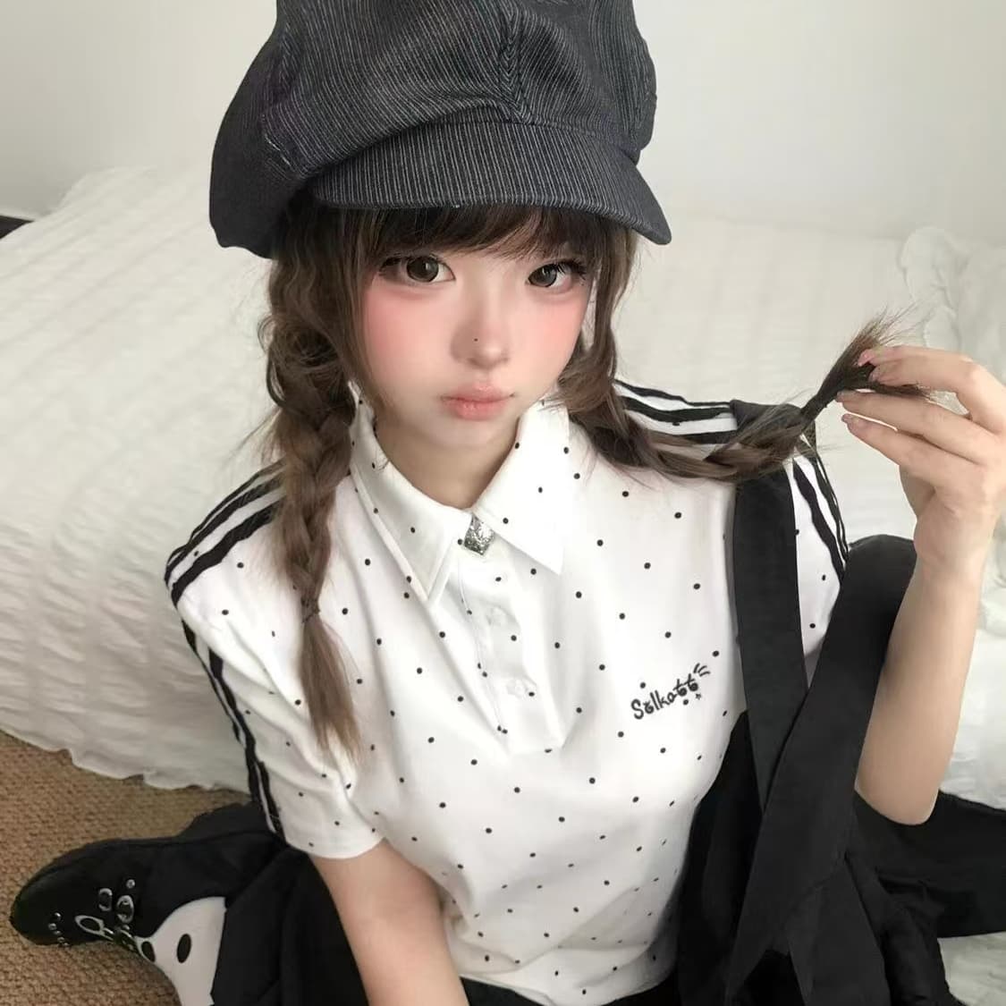 원본 솜씨 자수 40 오스트리아 세대 서울 210 그램 순면 POLO 칼라 반팔 티셔츠 여성 상세 이미지 2