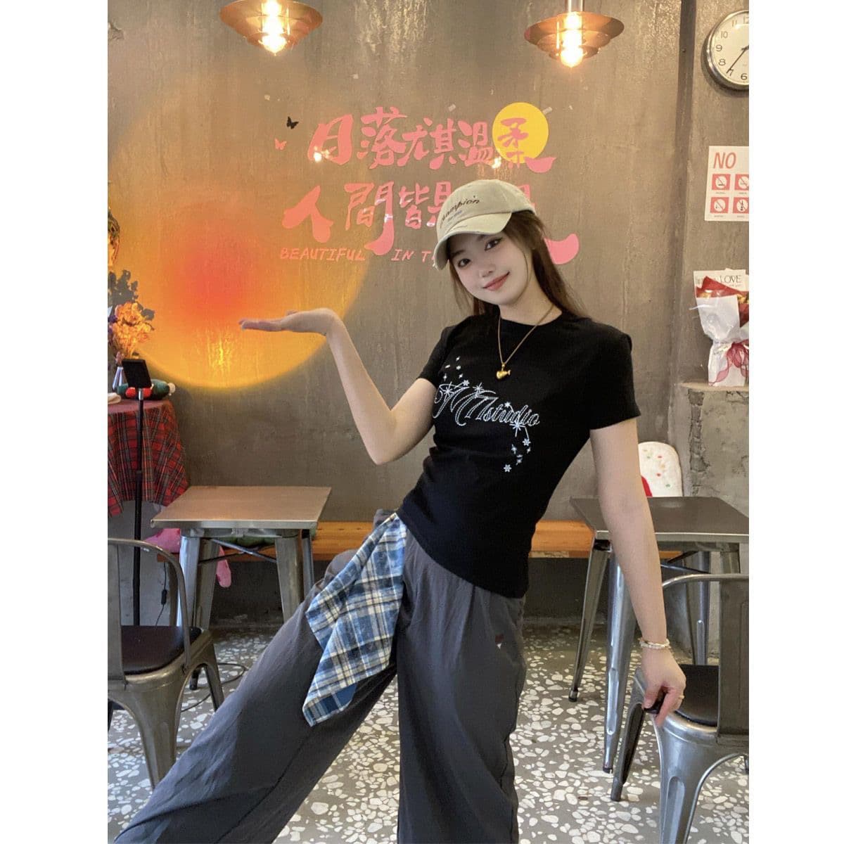 40 95 면 5 암모니아 Lun 한 부서 프린트 몸매 가꾸기 자주 규칙 성 어깨 티셔츠 여성 상세 이미지 1