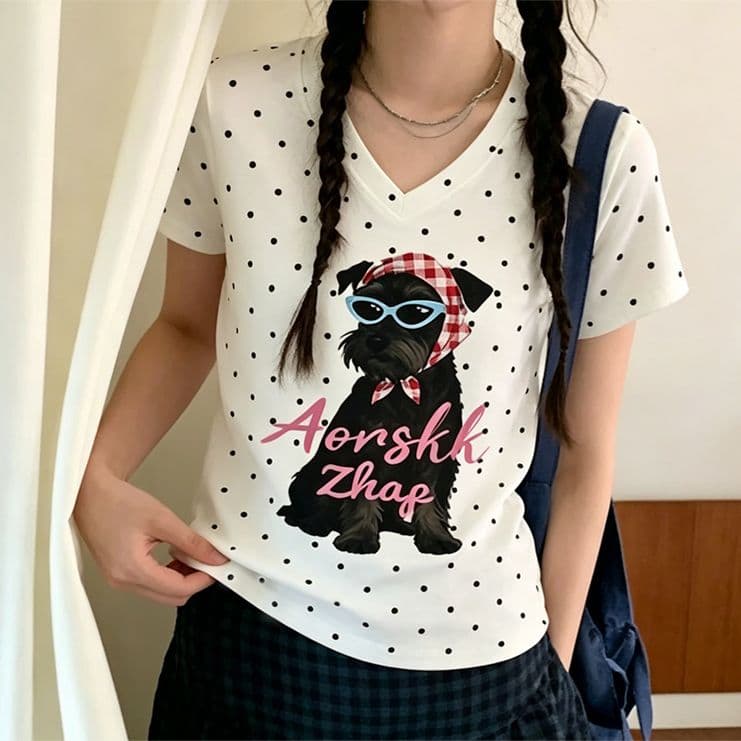 40 빗질하다 92 면 8 암모니아 Lun 몸매 가꾸기 슬림해 보이는 긍정적 인 어깨 V넥 반팔 티셔츠 여성 상세 이미지 1