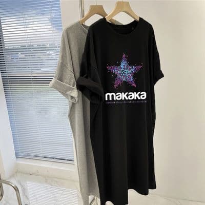 캐주얼 반팔 여성 드레스 여름 드레스 빅 사이즈 여성 의류 통통한 여동생 치마 아이들 한국 스타일 루즈핏 패션 무릎 아래 티셔츠 이미지 2
