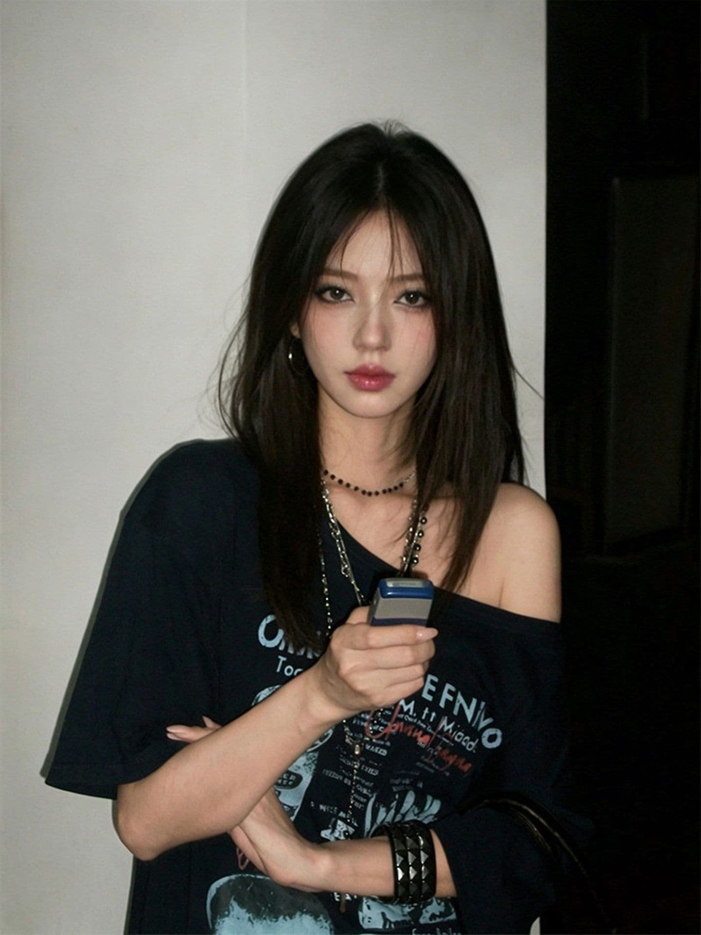 220 그램 92 면 8 암모니아 Lun 아메리칸 핫걸 비스듬한 어깨 알파벳 프린트 반팔 티셔츠 여성 상세 이미지 1