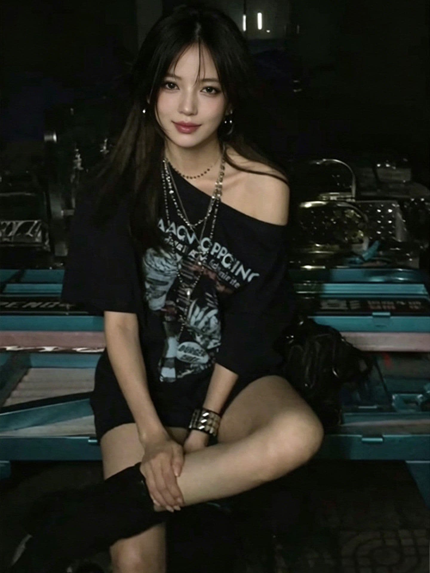220 그램 92 면 8 암모니아 Lun 아메리칸 핫걸 비스듬한 어깨 알파벳 프린트 반팔 티셔츠 여성 상세 이미지 2