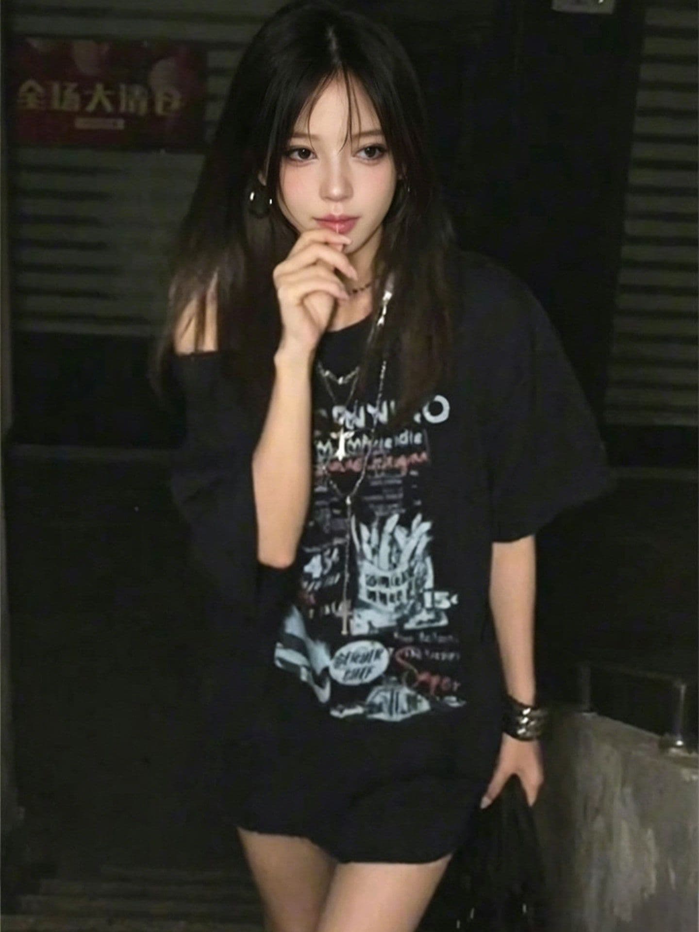 220 그램 92 면 8 암모니아 Lun 아메리칸 핫걸 비스듬한 어깨 알파벳 프린트 반팔 티셔츠 여성 상세 이미지 4