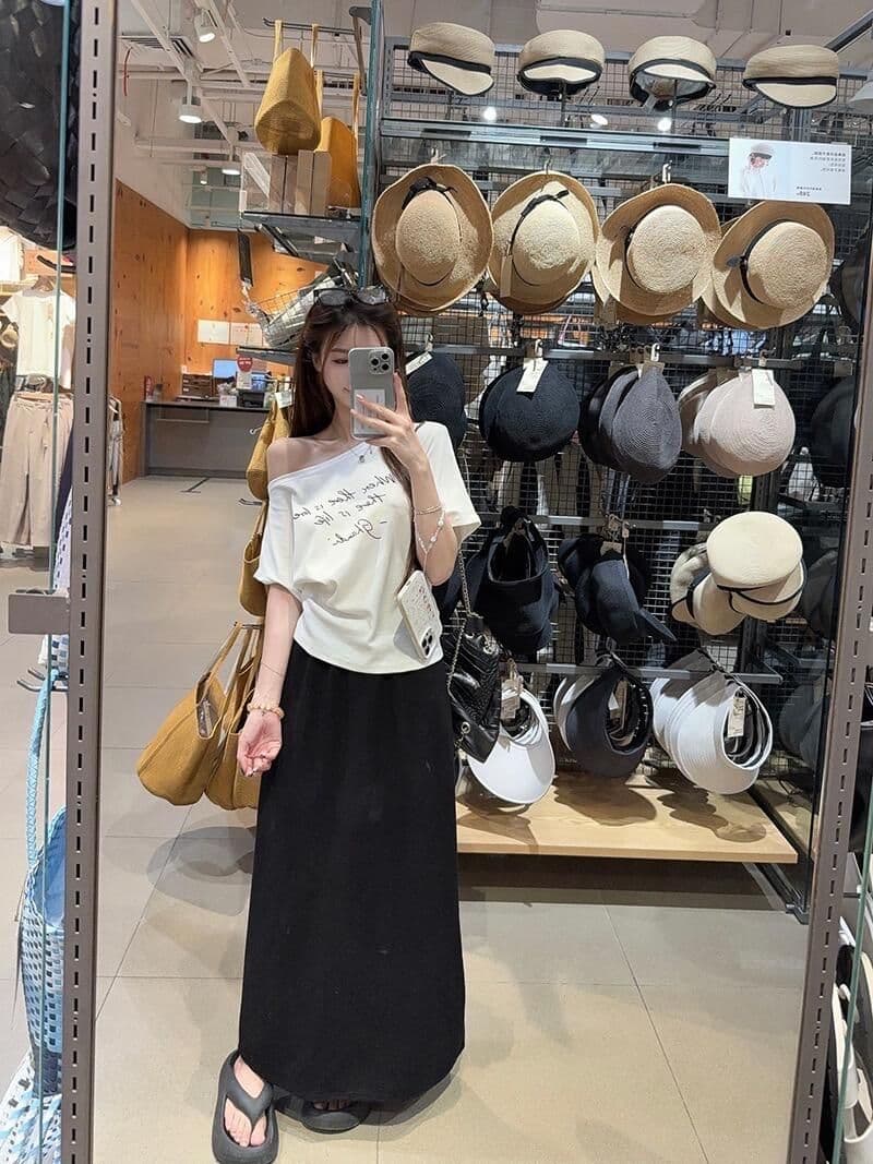 220 그램 92 면 8 암모니아 Lun 아메리칸 핫걸 비스듬한 어깨 알파벳 프린트 반팔 티셔츠 여성 상세 이미지 3