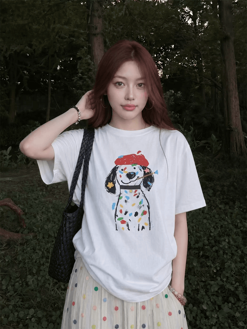 21 순면 210 그램 여름 드레스 반팔 티셔츠 여성 한국 스타일 빅 사이즈 루즈핏 이미지 3