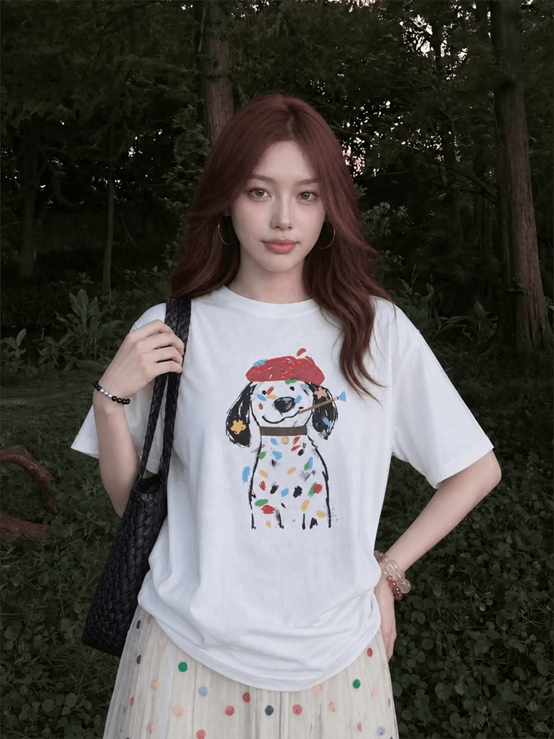 21 순면 210 그램 여름 드레스 반팔 티셔츠 여성 한국 스타일 빅 사이즈 루즈핏 상세 이미지 2