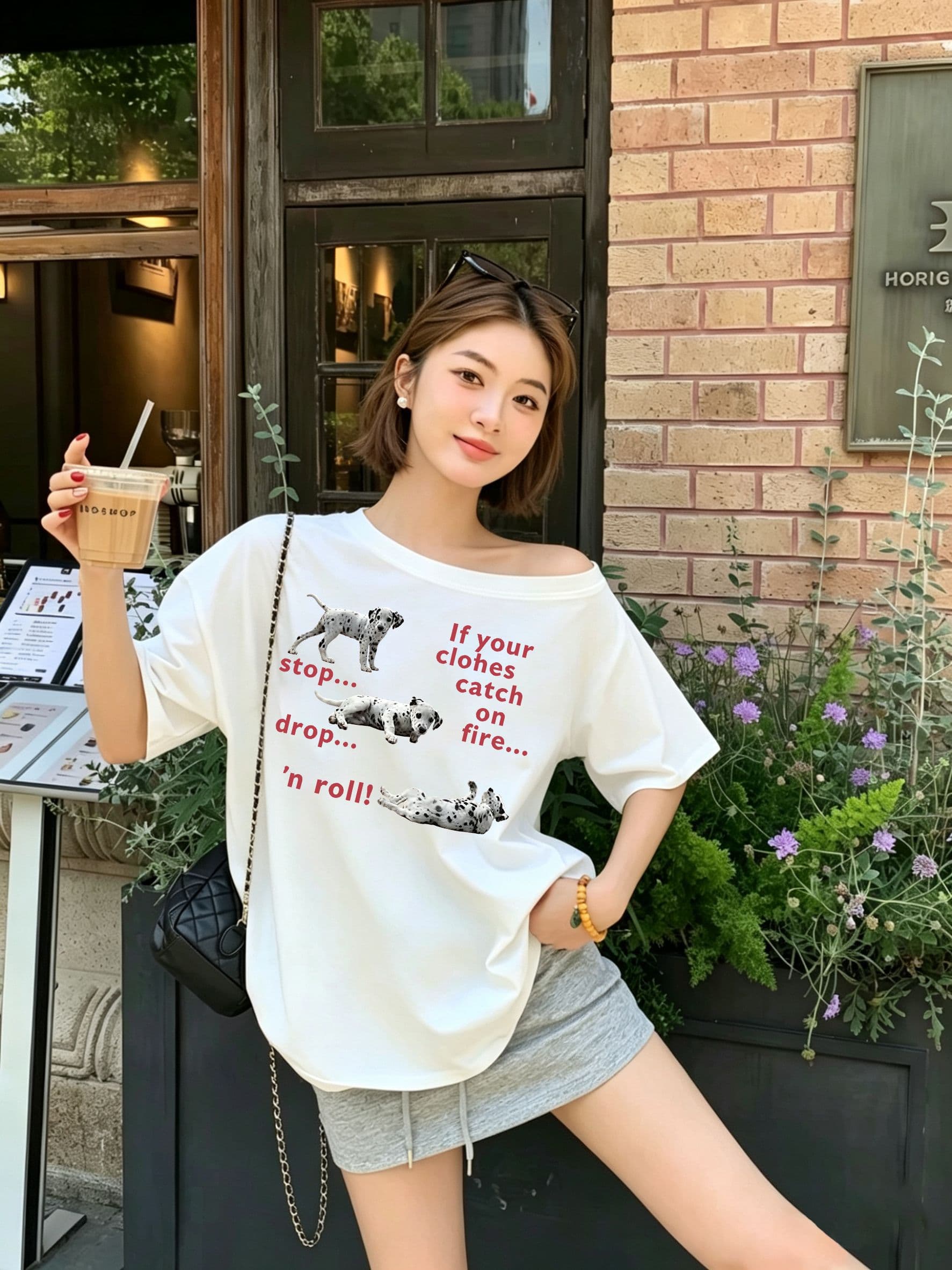 한 부서 순수한 욕망 오프숄더 반팔 티셔츠 슬림해 보이는 핫걸 디자인 센스 맨위 상세 이미지 1