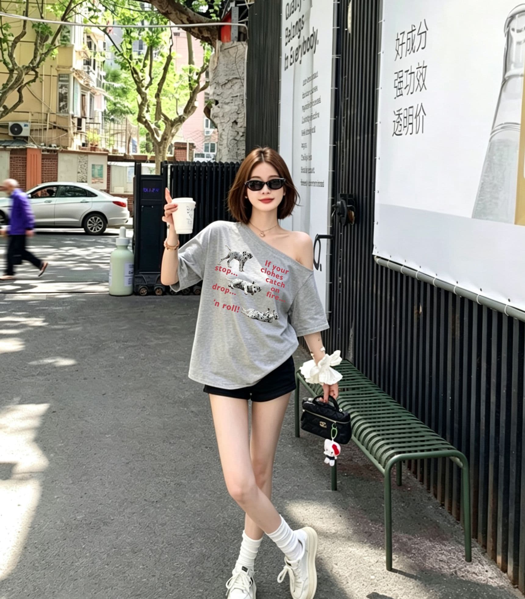 한 부서 순수한 욕망 오프숄더 반팔 티셔츠 슬림해 보이는 핫걸 디자인 센스 맨위 상세 이미지 11