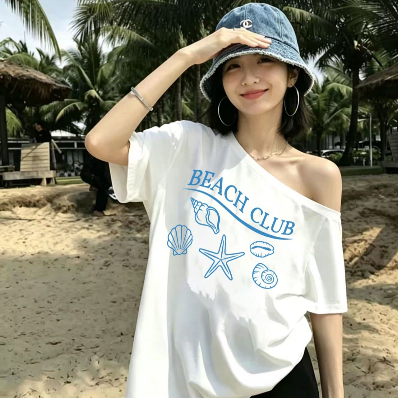 한 부서 순수한 욕망 오프숄더 반팔 티셔츠 슬림해 보이는 핫걸 디자인 센스 맨위 상세 이미지 3