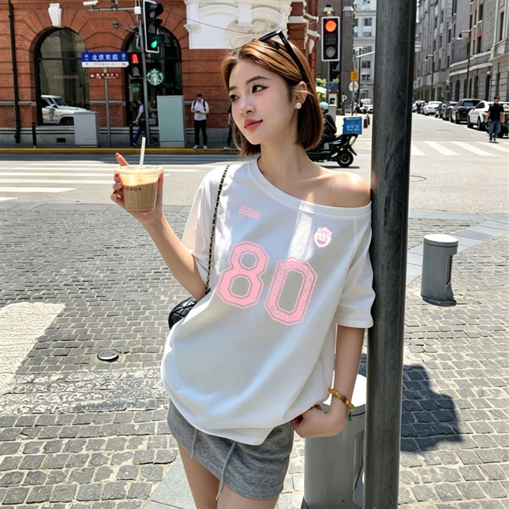 한 부서 순수한 욕망 오프숄더 반팔 티셔츠 슬림해 보이는 핫걸 디자인 센스 맨위