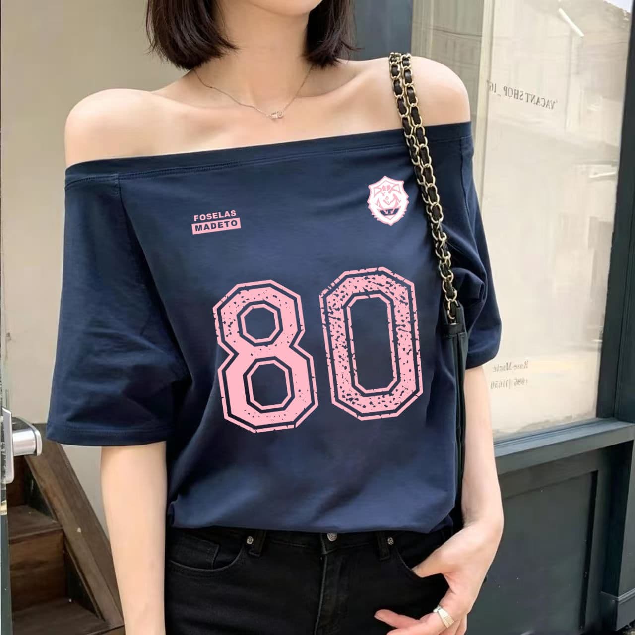 한 부서 순수한 욕망 오프숄더 반팔 티셔츠 슬림해 보이는 핫걸 디자인 센스 맨위 이미지 3