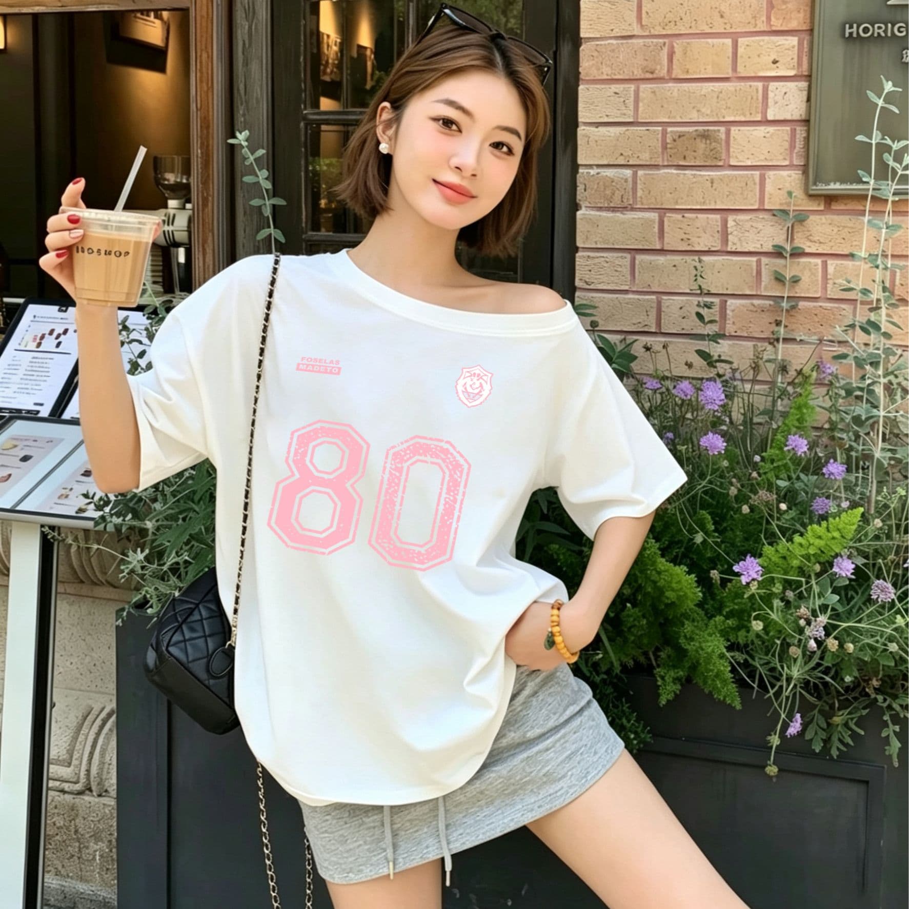 한 부서 순수한 욕망 오프숄더 반팔 티셔츠 슬림해 보이는 핫걸 디자인 센스 맨위 상세 이미지 1