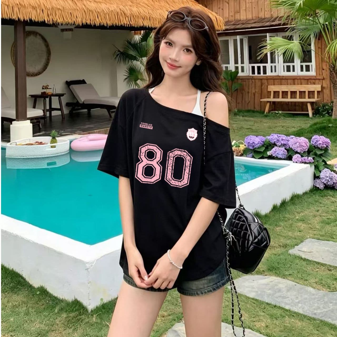 한 부서 순수한 욕망 오프숄더 반팔 티셔츠 슬림해 보이는 핫걸 디자인 센스 맨위 상세 이미지 9